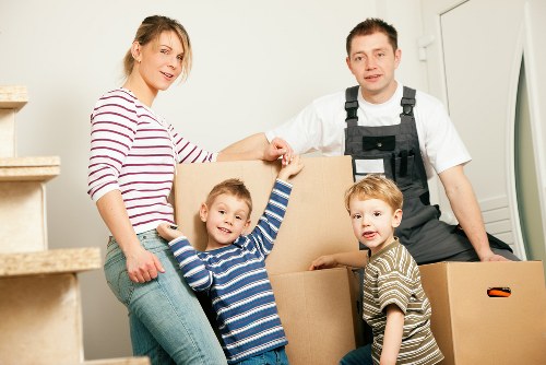Packed moving boxes and furniture ready for removals in Locksbottom