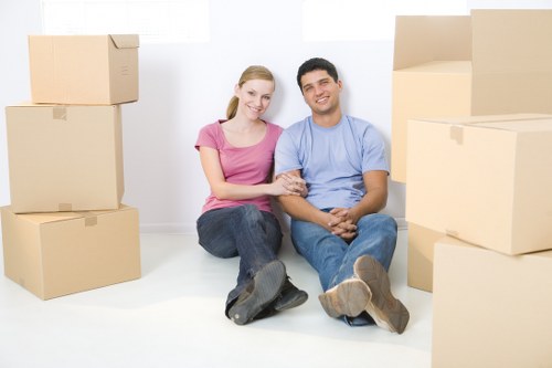 Removal van and moving boxes in Poplar East London