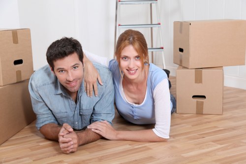 House removal boxes in a central London flat