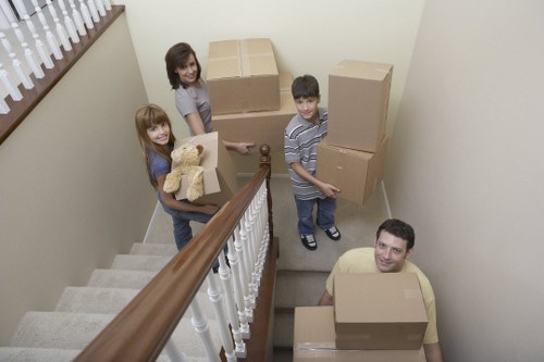 Packed household items ready for a Poplar move